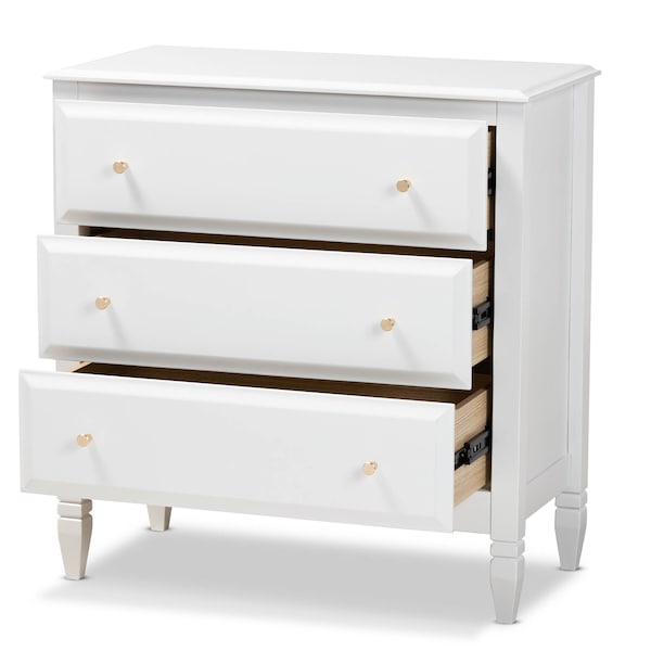 Naomi And Transitional White Finished Wood 3-Drawer Bedroom Chest